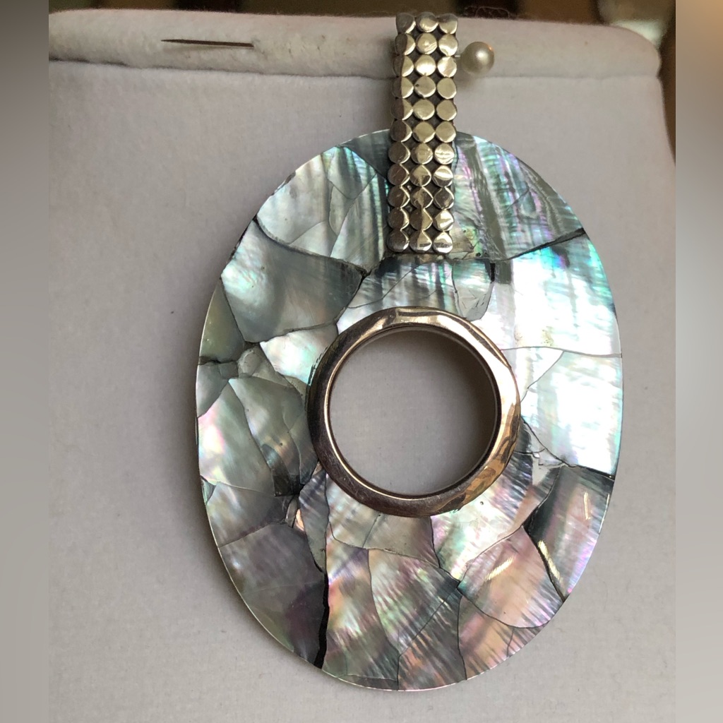 Abalone Shell Gemstone Bali Style In Sterling Silver Pendant